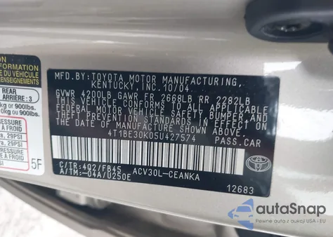 2005 Toyota Camry Le from USA, damaged, VIN 4T1BE30K05U427574